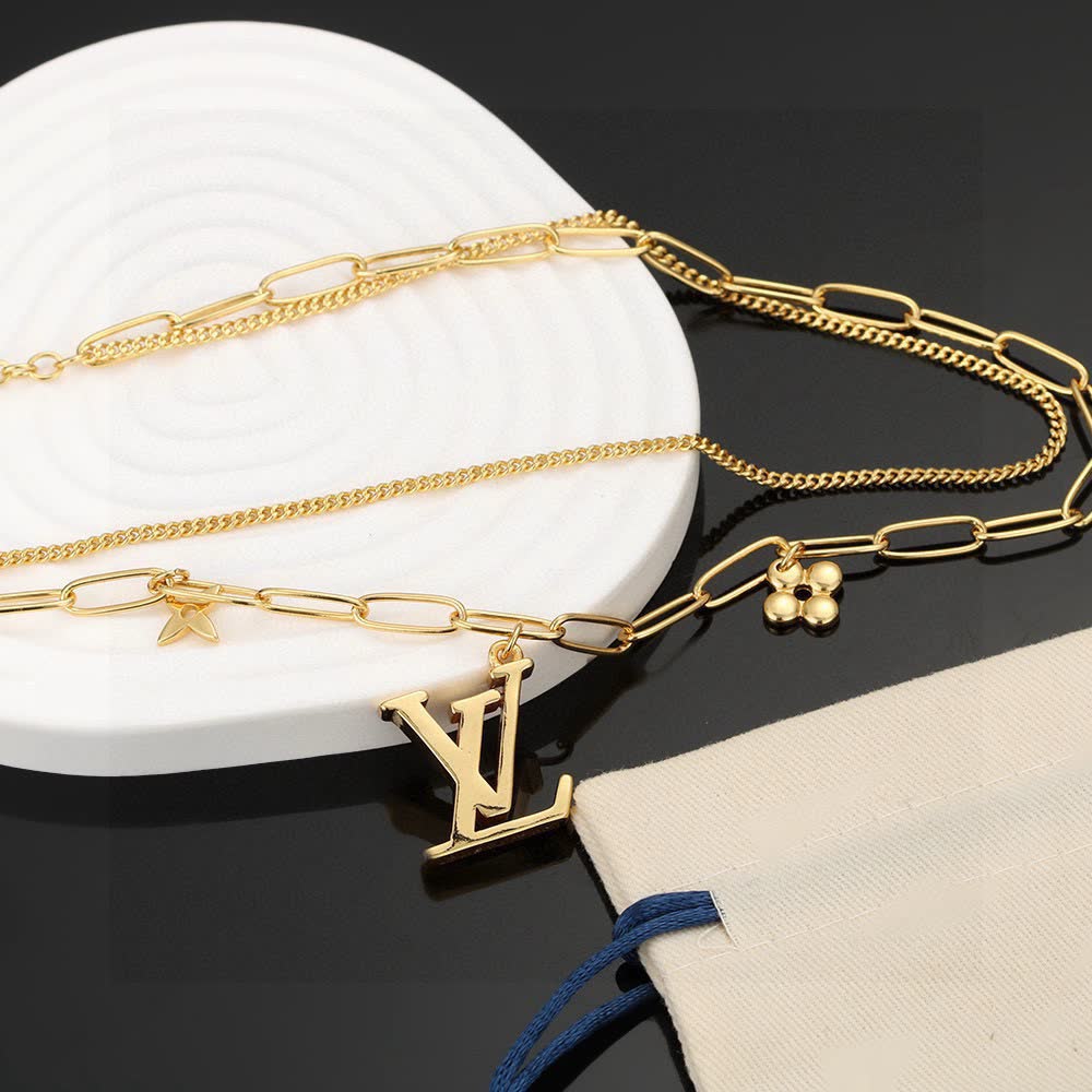 Louis Vuitton Gold Tone Chain Necklace with Charms